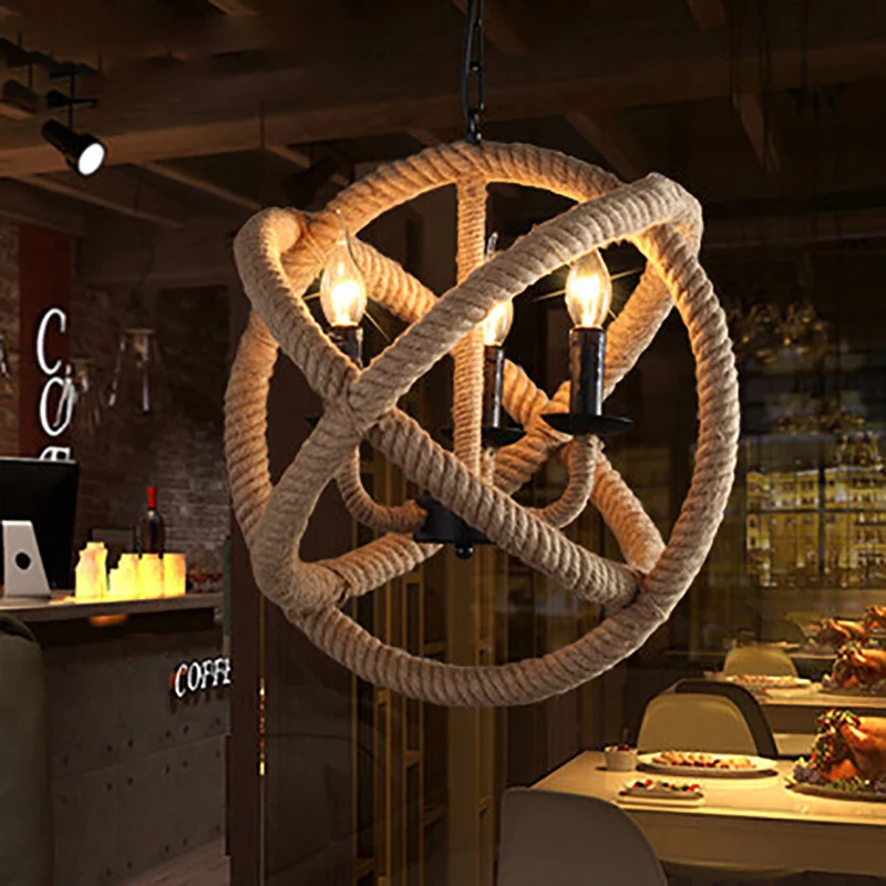 Лофт веревка подвесной светильник Глобус 4 s промышленного ретро Подвеска nordic