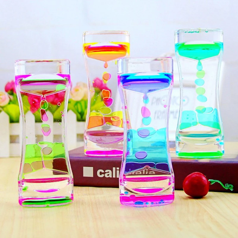 Double Color Floating Liquid Oil Acrylic Hourglass Liquid Visual Movement Hourglass Timer Desk Kids  Sand Timer  Sand Clock