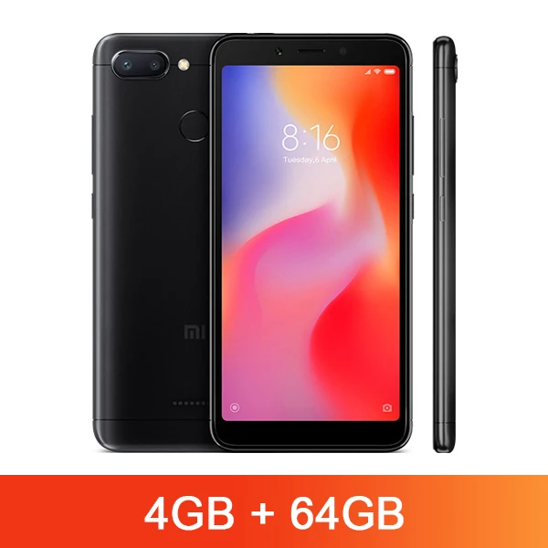 4GB 64GB Black Xiaomi Redmi 6 с глобальной версией, 3 ГБ ОЗУ, 32 Гб ПЗУ, мобильный телефон Helio P22, четыре ядра, 12 Мп+ 5 МП, двойная камера, 5,45 дюймов, 18:9, полный экран - Цвет: 4GB 64GB Black