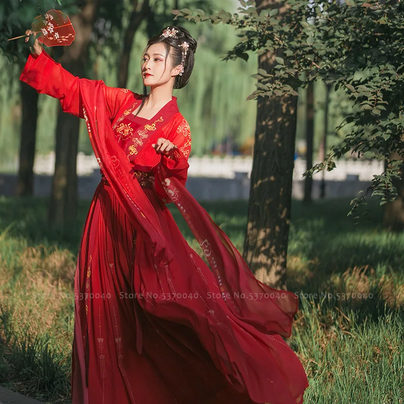 Традиционное китайское женское красное свадебное платье ханьфу костюм Тан