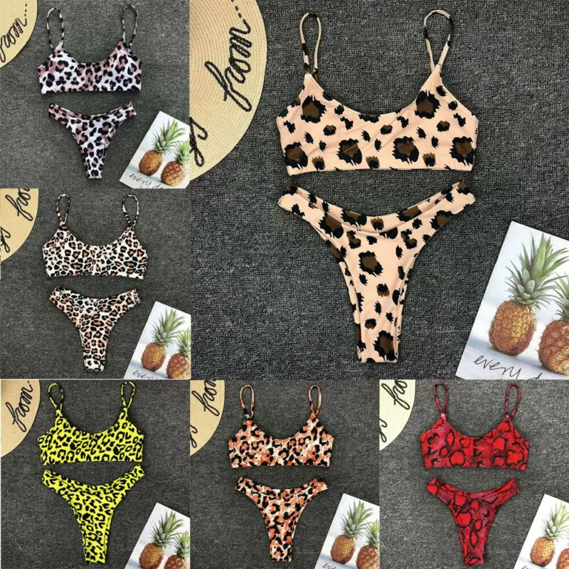 Женский купальник без рукавов с леопардовым принтом бандажный комплект бикини