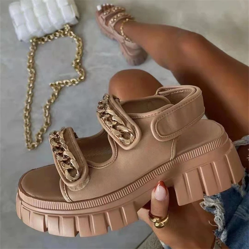 

Outdoor Sandals Women Beach Party Shoes Chain Decorative Peep-Toe Sandal for Women Casual Shoes Ladies Fashion Sandals Platform