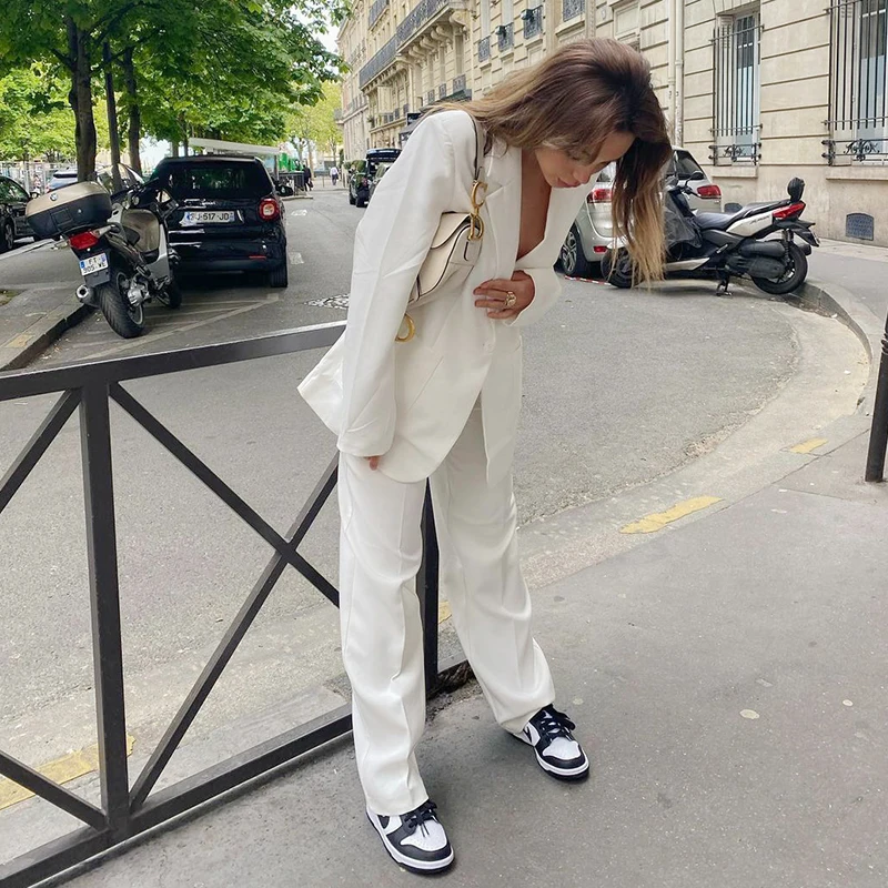 

Rapwriter Casual Lady White Blazer Women 90s Basic Suit Autumn Long Sleeve Jacket Single Breasted Suit Chic Notched Coat Trendy