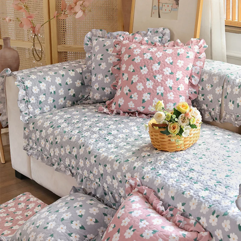 Spring Summer Pastoral Sofa Cushion Modern Fresh Printed Flower Cover Four Seasons Universal Cotton Non-slip Couch | Дом и сад