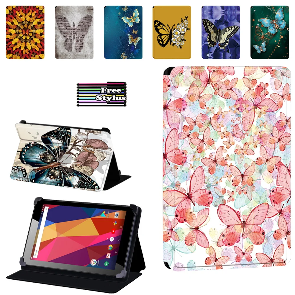 

For Argos Alba 7 Inch / 8 Inch / 10 Inch - PU Leather Tablet Stand Folio Cover - Butterfly Series Pattern Tablet Stand Case
