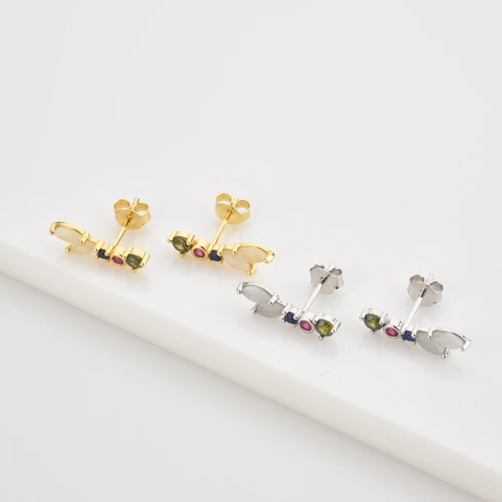 

Sterling Silver Gold Rainbow Zircon Stud Earring Clips Piercing Pendientes New 2021 Women Long Fine Jewelry silver