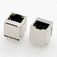 free shipping 100pcs new rj45 connector 5224 8p8c with lamp vertical rj45 copper with shielded network socket special wholesale