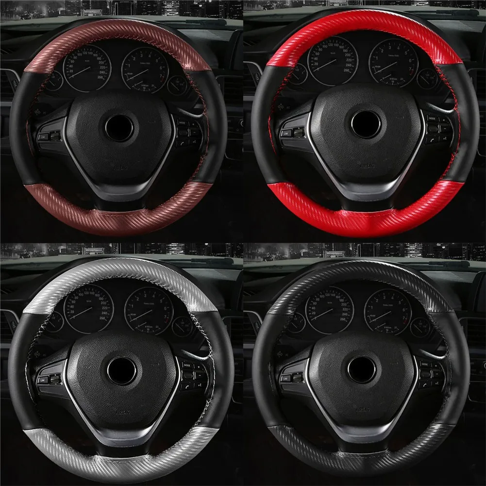 

Anti-slip Car Auto Steering Wheel Cover 38cm Carbon Fiber DIY Sewing With Needle Thread Steering-wheel Decoration Accessories