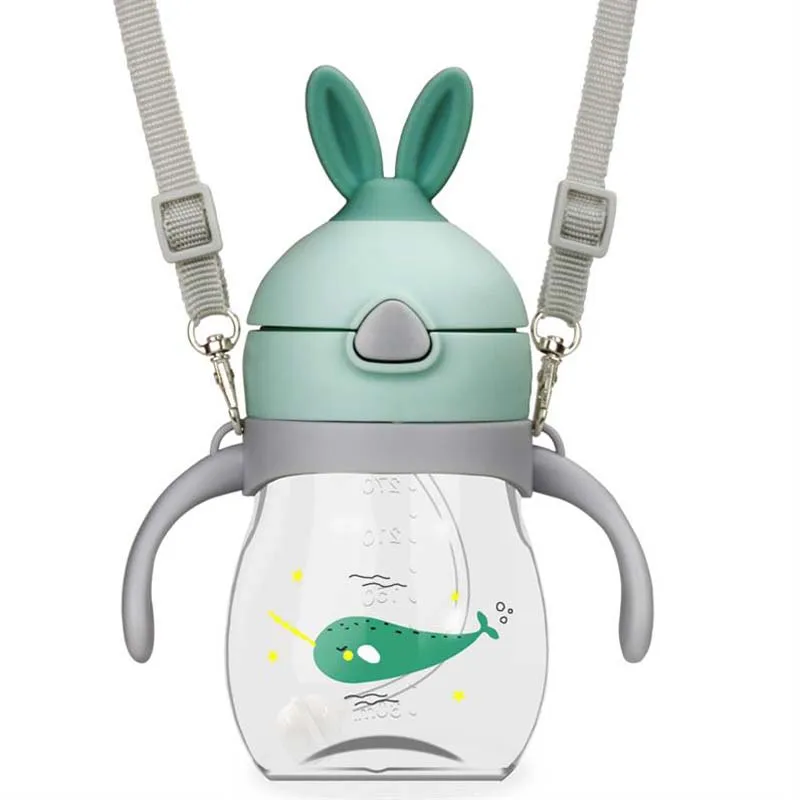 320ml Baby Kid Straw Cup Cartoon Animal School Drinking Water Straw Bottle Straw Sippy Cup With Shoulder Strap