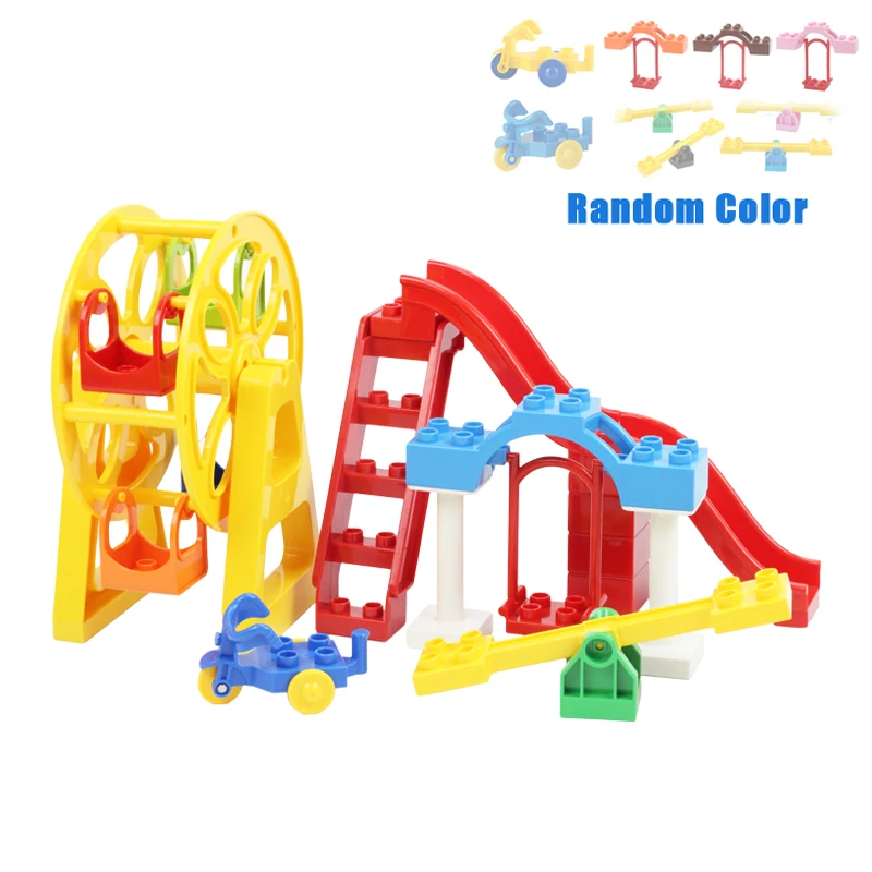 Playground Set Accessories Big Building Blocks Swing Seesaw Ferris Wheel Amusement Park DIY Bricks Toys For Children Kid Gift | Игрушки и