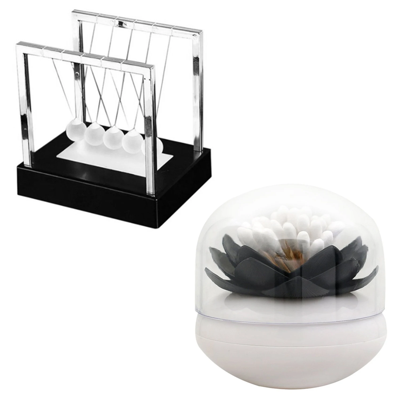Hot Chic Lotus Flower Cotton Bud Holder Toothpick Case With Newtons Cradle LED Light Up Kinetic Energy Home Science Toys | Дом и сад