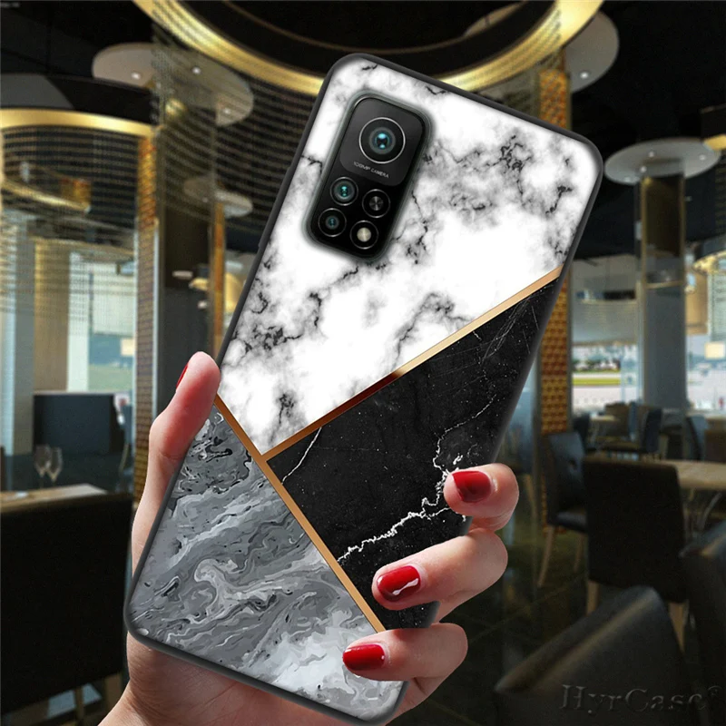 Marble Geometric Art Black Phone Case For Xiaomi Mi 10T Lite 10 Ultra Redmi Note 9S 7 8 9 Note9 Pro 8T Silicone Back Cover xiaomi leather case cosmos blue