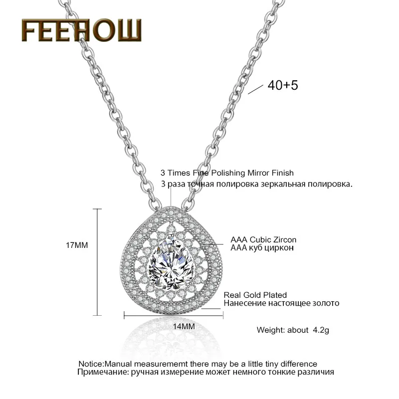 Женские классические серьги FEEHOW простые красивые с кубическим цирконием