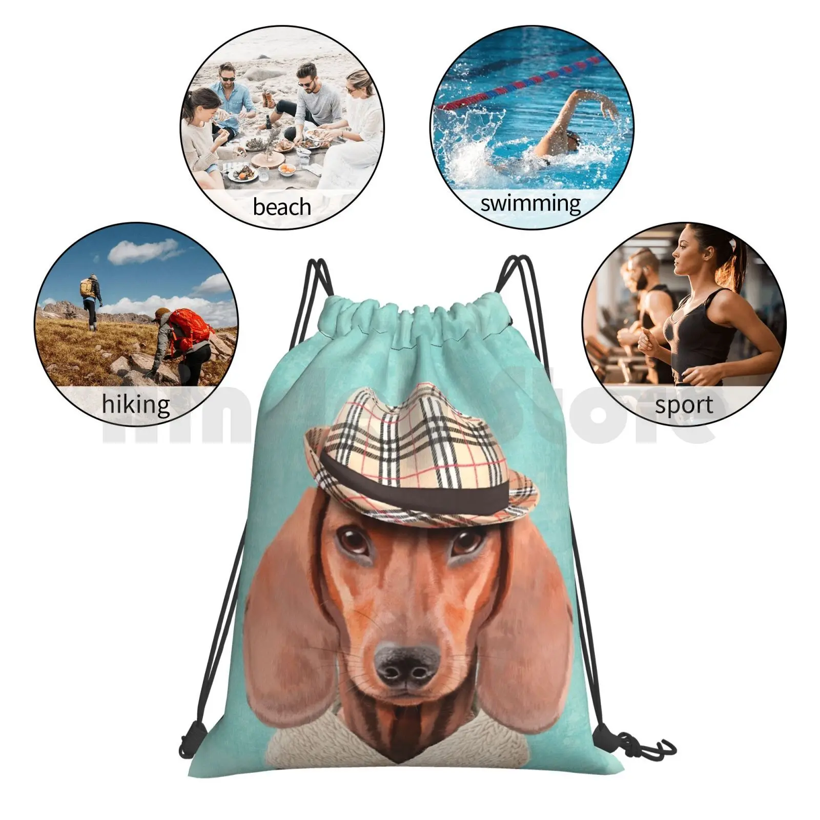 

Mr Dachshund Backpack Drawstring Bags Gym Bag Waterproof Pet Dog Light Warm Grey Cute Dachshund Dachshund Art Dachshund