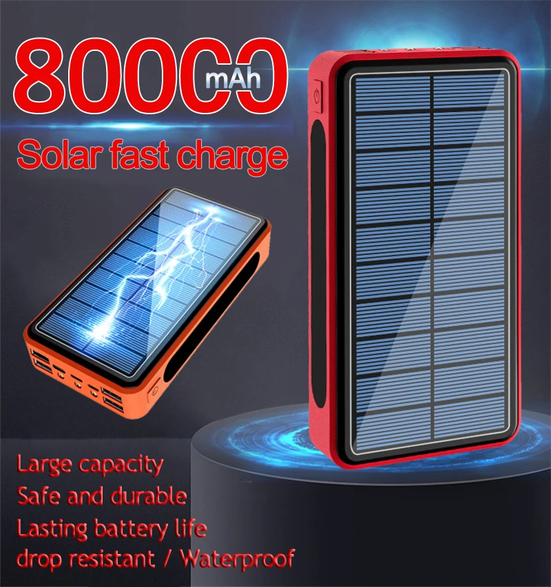 80000mAh Солнечная батарея панель большой емкости для путешествий светодиодное