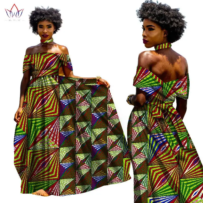 BINTAREALWAX AFRICAN DRESSES FOR WOMEN BAZIN RICHE DRESSES LONG DRESS WITH NECKLACE TRADITIONAL AFRICAN CLOTHING WY1817
