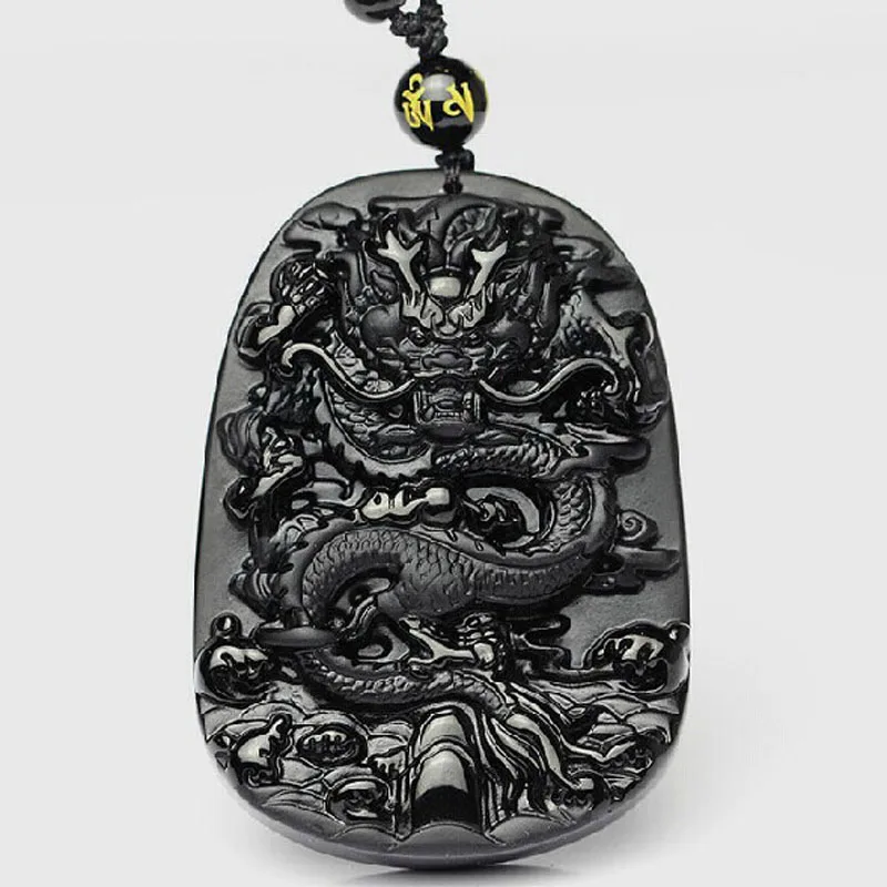 

Красивый китайский ручной работы натуральный черный Обсидиан Резной Амулет Дракона Кулон на удачу ожерелье Модные ювелирные изделия