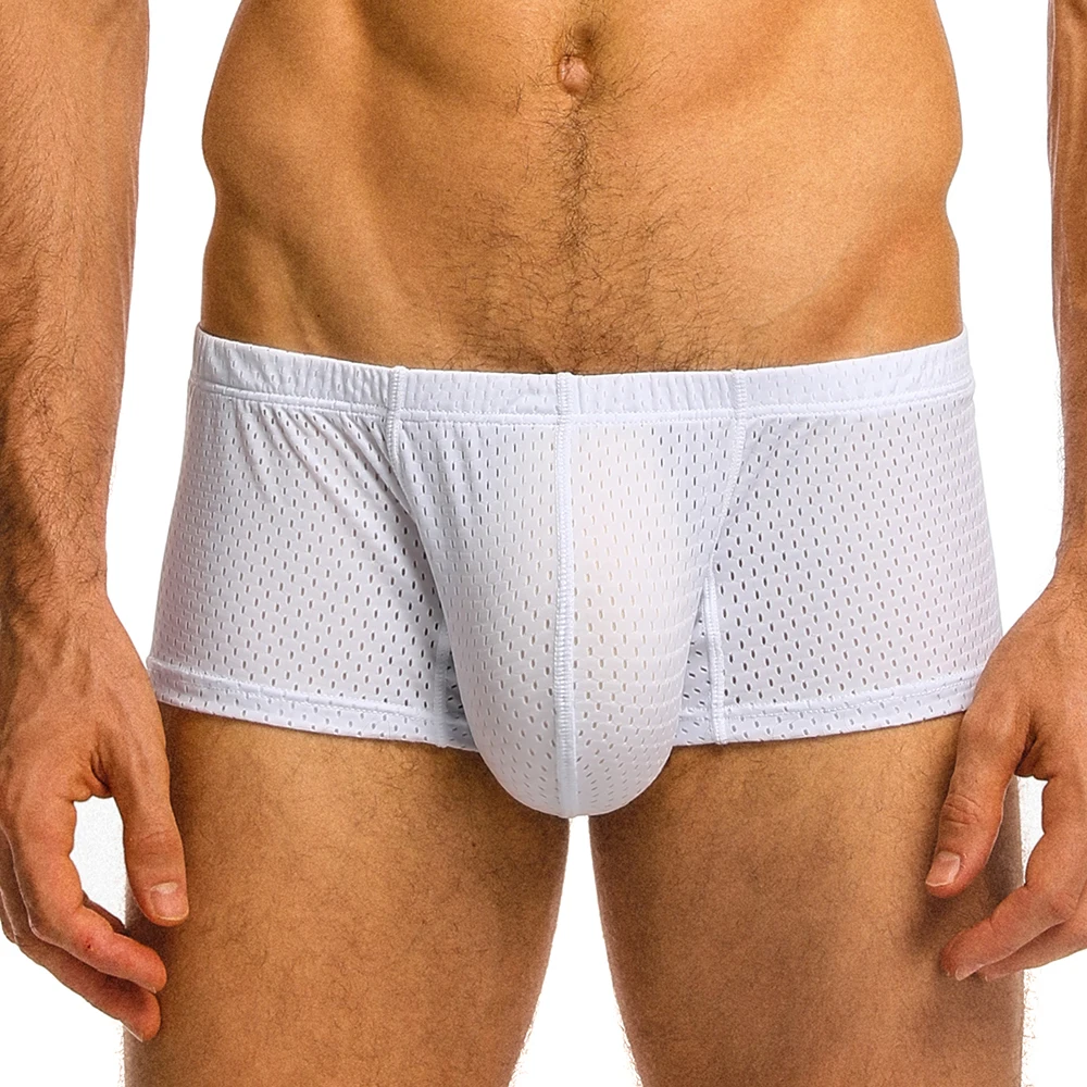 New Sexy Underwear Men Boxer Mesh U Pouch Sexy Underpants Cueca Mesh Pants Trunks Boxer shorts Gay Male Panties - Цвет: White