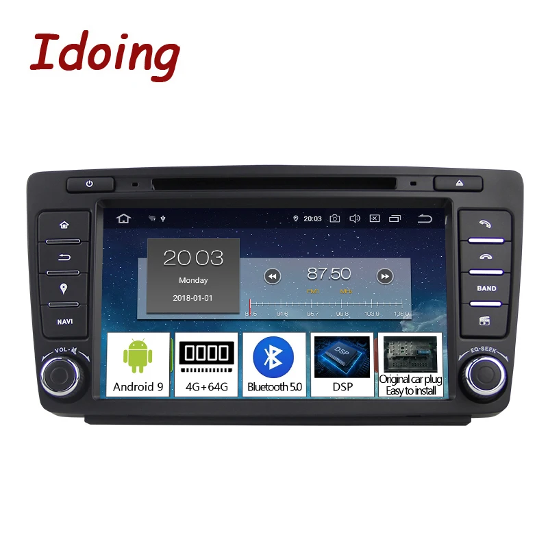 Idoing Android 9,0 4G+ 64G 8Core 2Din руль для Skoda Octavia 2 Автомобильный мультимедийный dvd-плеер 1080P HDP gps+ ГЛОНАСС 2 din