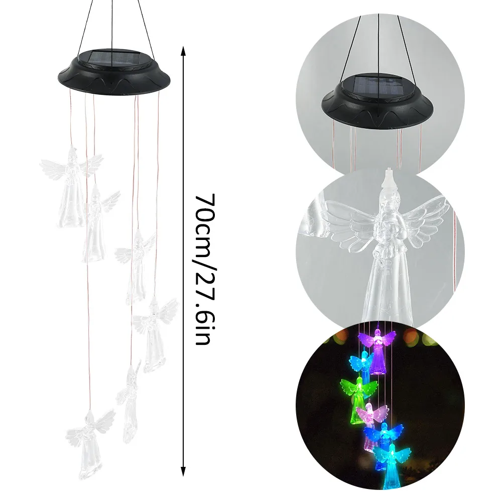 

LED Solar Powered Angel Wind Chime Light Color Changing Garden Outdoor Waterproof Hanging Decorative Night Lamp Windchime Lights