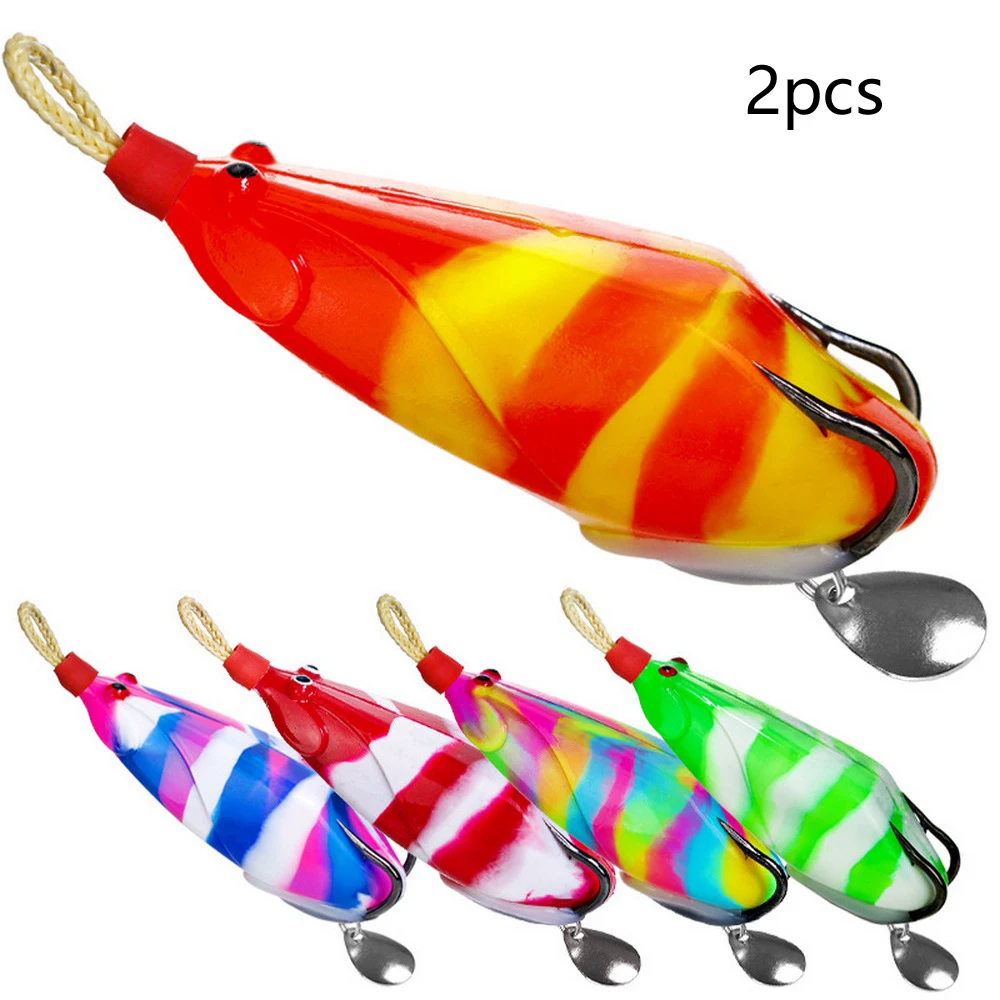 

2pcs Lure Frog 7cm 14g Trolling Top Water Casting Artificial Bait Sequin Kevra Knitted Line High Quality YE0198