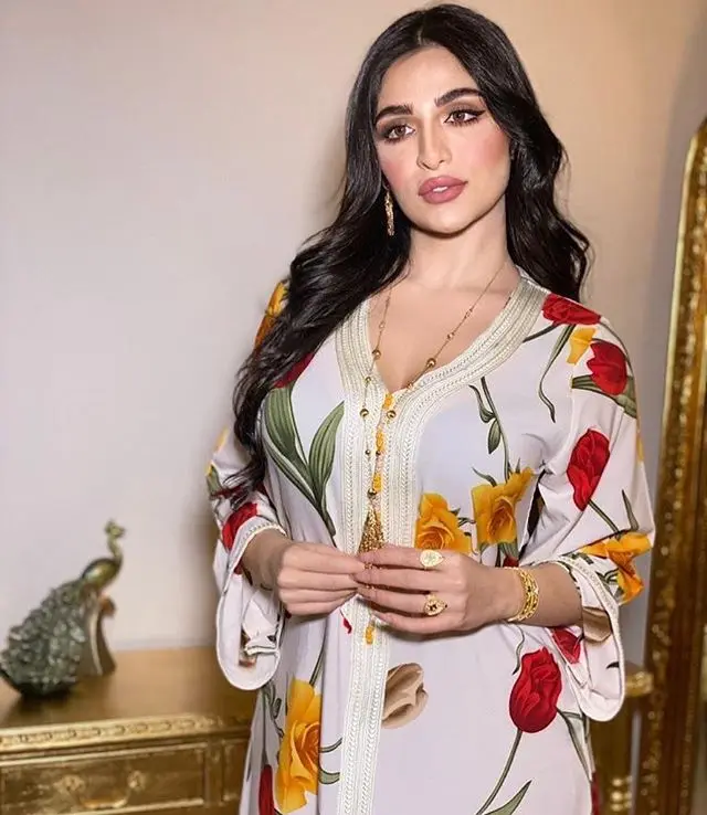 Мусульманское абайя арабское платье с цветочным принтом хиджаб Золотая лента