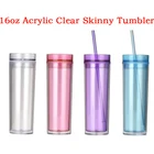Пластиковые тонкие стаканы объемом 16 унций, кружка с двойными стенками и крышкой и соломинкой, изолированная многоразовая кружка, прозрачная акриловая бутылка для воды