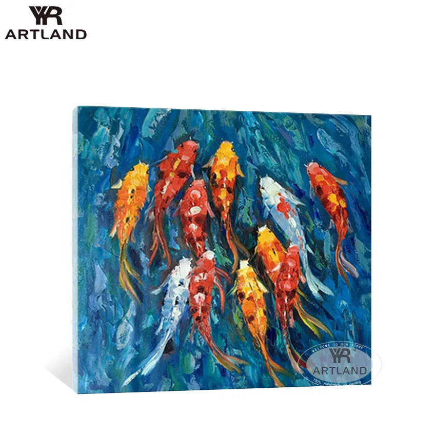 

Wedding decoration Handmade canvas abstract oil painting animal color fishes wall art picutre for living room bedroom no framed