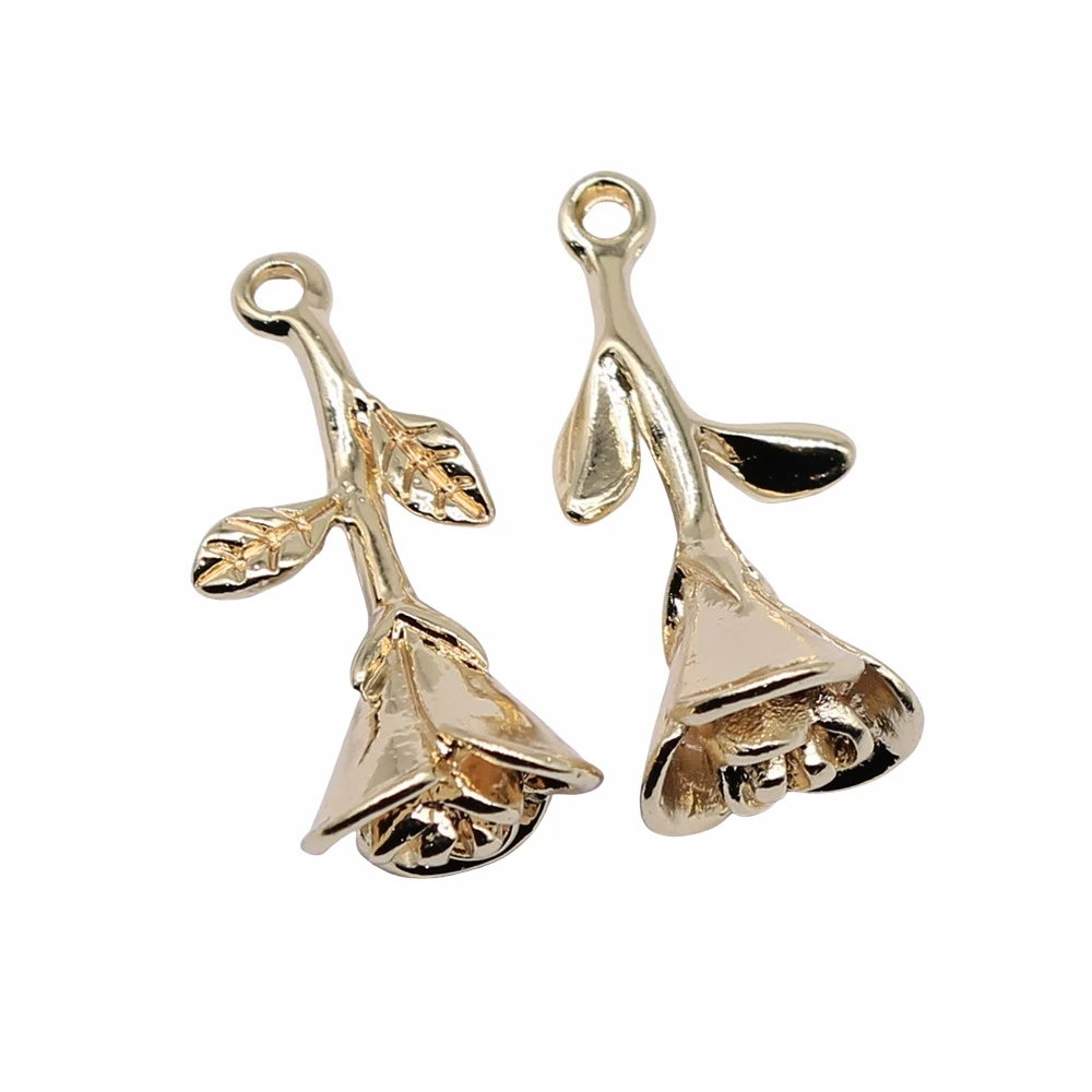 

WYSIWYG 10pcs 26x12mm KC Gold Color Rose Flower Charms Pendant For Jewelry Making Earring Making Accessories