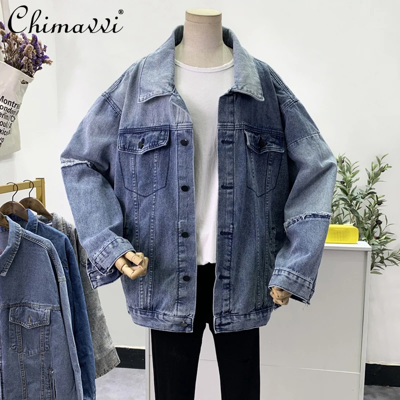 

Женская обувь из джинсовой ткани в винтажном стиле, куртка для женщин; Большие размеры Базовая куртка длинная синяя кофта с длинными рукава...