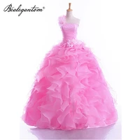 bealegantom one shoulder pink ball gown flowers quinceanera dresses sweet 16 debutante masquerade prom party gowns qd1301