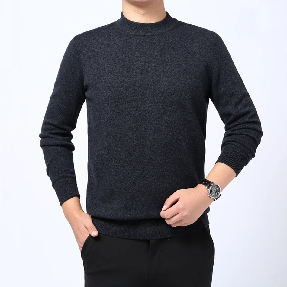 YJMY Inner Mongolian Cashmere Sweater Men Ribbed Half Turtleneck Cuffs Hem Knit Spring Autumn in Slava Store - Цвет: Light Black