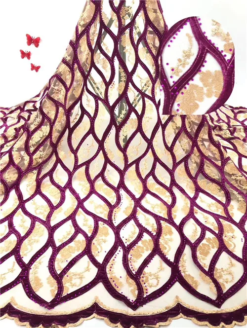 

5yards good quality velvet lace fabric newcoming fashion style african velvet lace fabric for dress sewing DPAU282