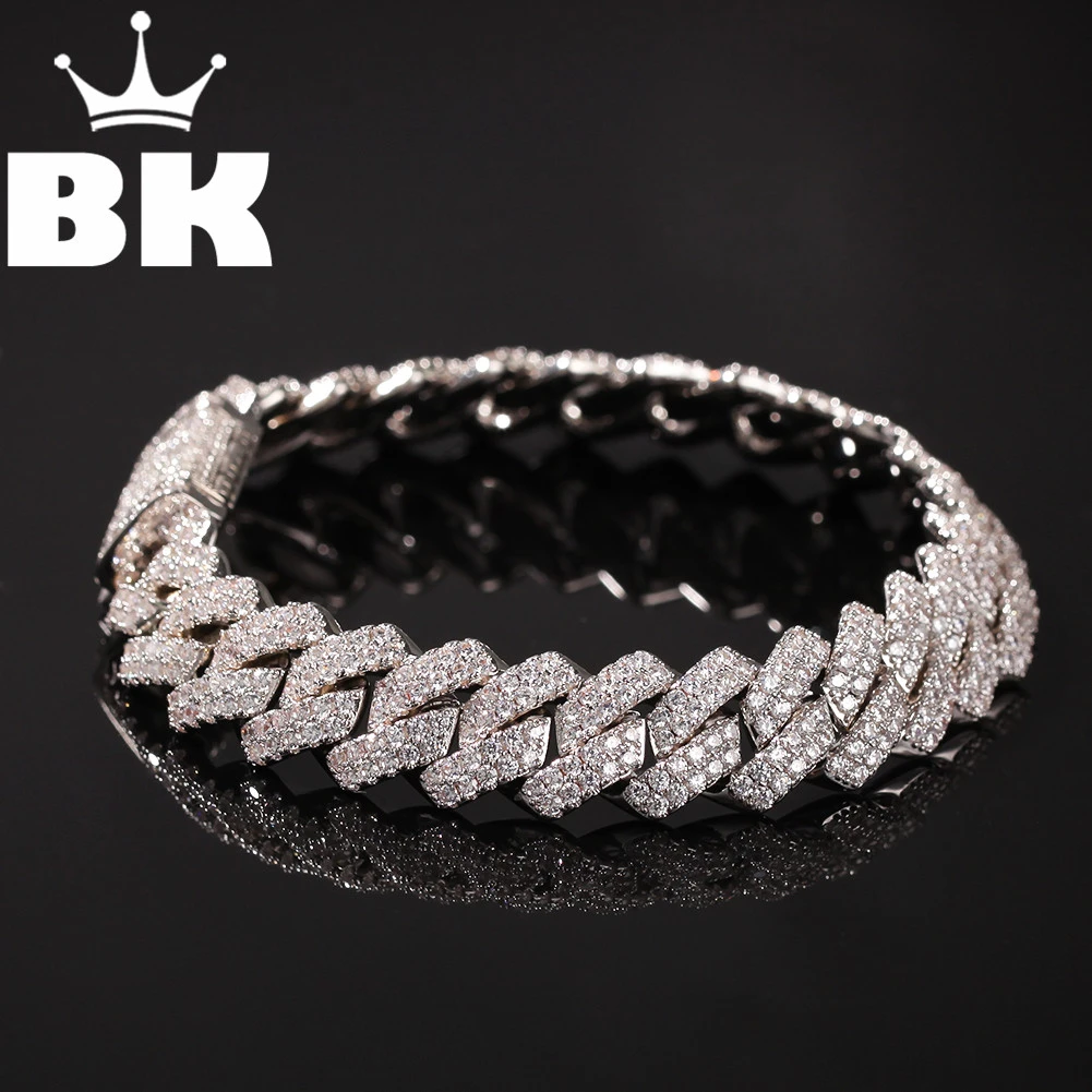 13 мм медный двухрядный кубинский браслет из кубического циркония золотого и