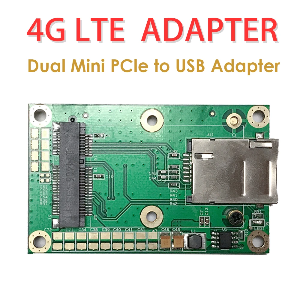 

4G LTE промышленный двойной мини-адаптер PCIe к USB, двойной USB 2,0, 4-контактный разъем PH2.0 с двумя слотами для SIM-карт для модуля WWAN/LTE 4G