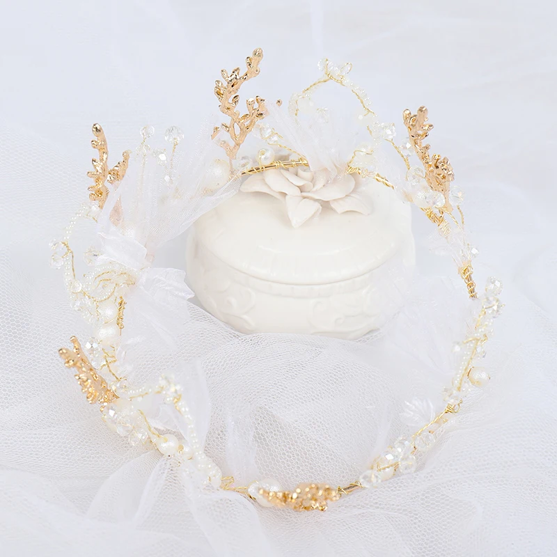 QIANJI Korean hair accessories children's crystal pearl crown headband princess girl headdress baby forest | Аксессуары для