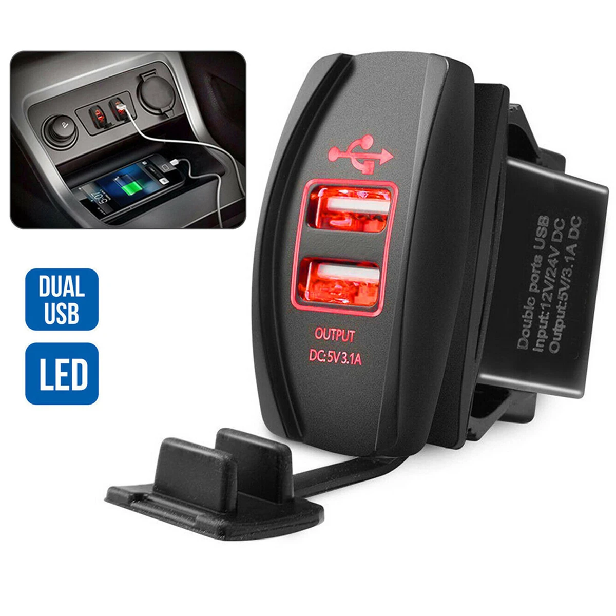 DC 12-24V 3.1A 5V Dual USB синий светодиодный разъем питания для автомобиля