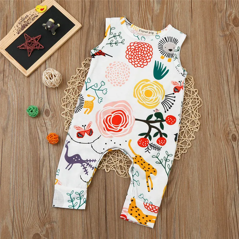 Baby Girl Boy Clothes Sleeve Flower Animal Print Romper Costume Summer Jumpsuit Newborn Infant Rompers Dropship | Мать и ребенок