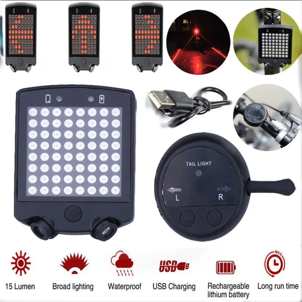 Leadbike 64 LED Laser Bicycle Rear Tail Light USB Rechargeable With Wireless Remote Bike Turn Signals Safety Warning Lamp | Спорт и