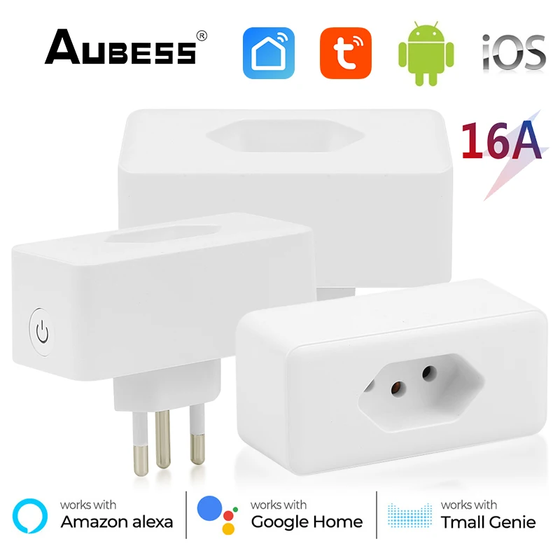 

Tuya WiFi Smart Socket 16A BR Standard Smart Life APP Remote Smart Plug Timer Voice Control Works With Alexa Google Assistant