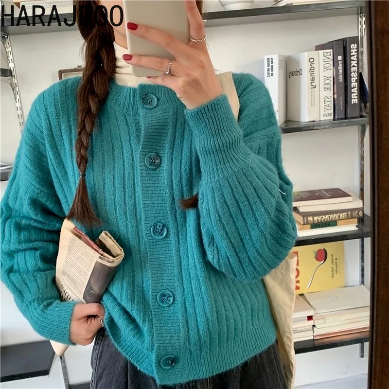 

Женские куртки Harajpoo в стиле ретро, фиолетовый вязаный кардиган с длинным рукавом, укороченный свитер в Корейском стиле, Осень-зима 2021
