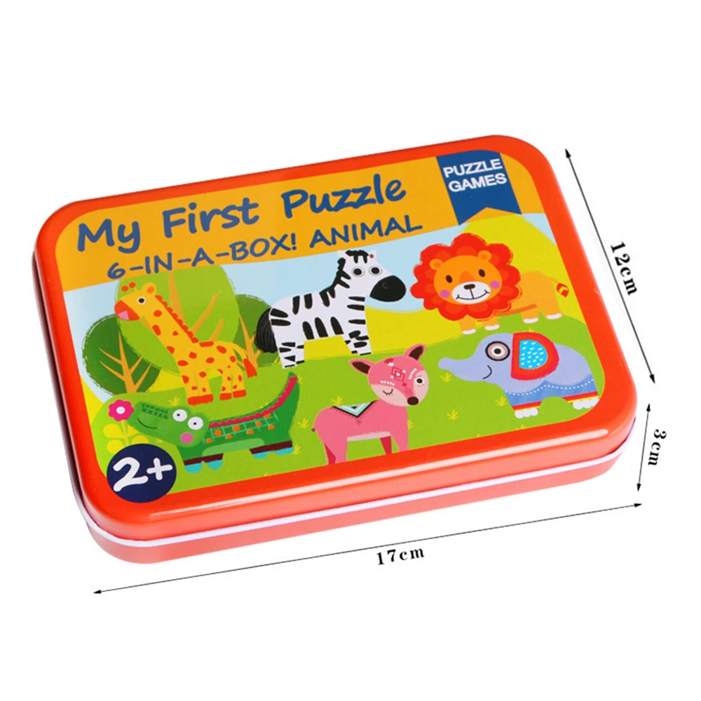 Big Size Flake Baby Wooden Puzzle Toy Early Education Cartoon Animal Fruit Cognition Card Jigsaw Set Metal Box For Children Gift | Игрушки и