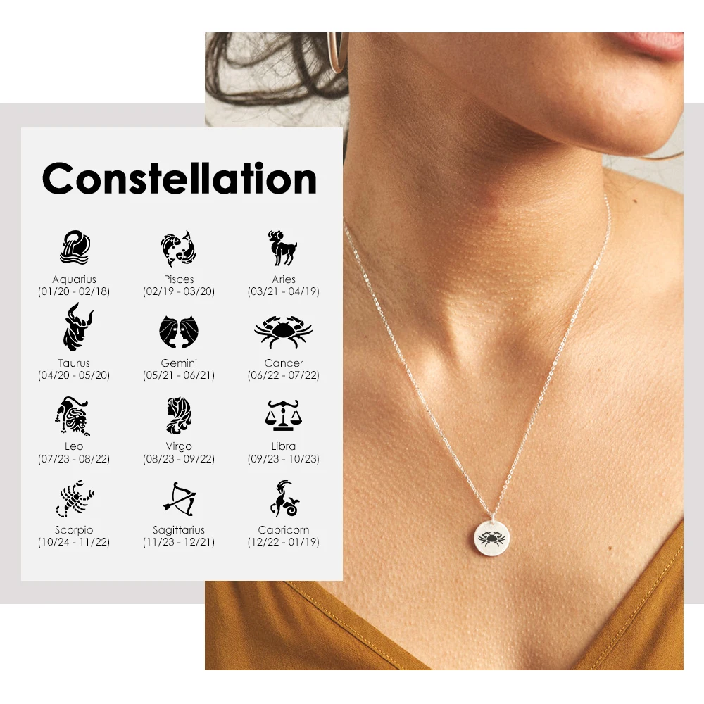 

2021 Horoscope Zodiac Constellation Pendant Necklace Stainless Steel Jewelry Women Choker Factory Direct Sales