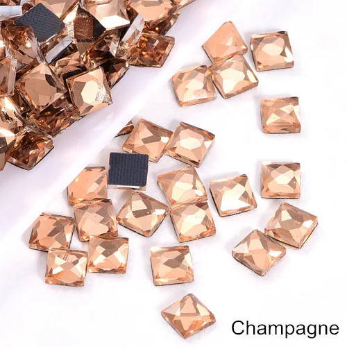Champagne 6 мм, 100 шт., квадратные разноцветные Стразы DMC для горячей фиксации, стеклянные стразы с плоским основанием, стразы для украшения свадебного платья Y0306 - Цвет: Champagne