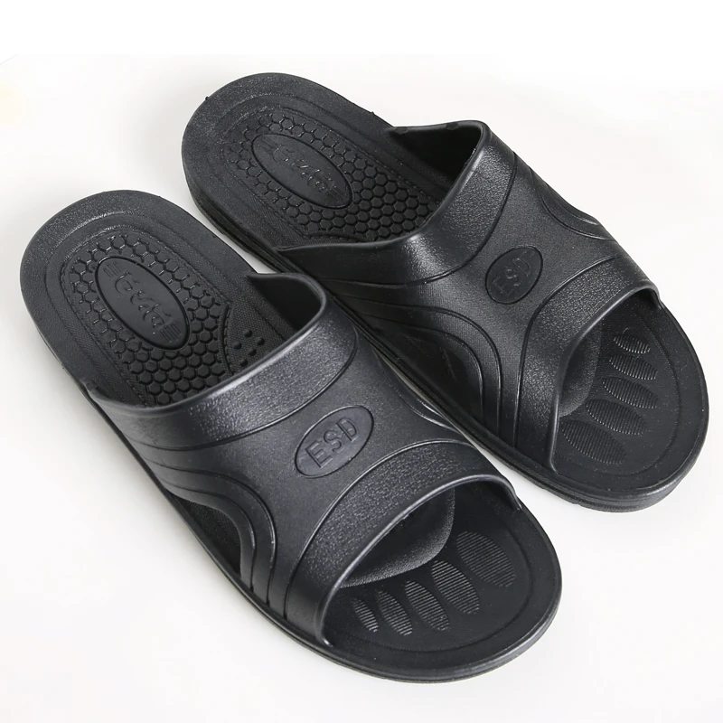 

ESD SPU Black Soft Sole Comfortable Anti-skid Anti-static Slippers Clean Room Dust-free Summer Factory Workshop Slippers