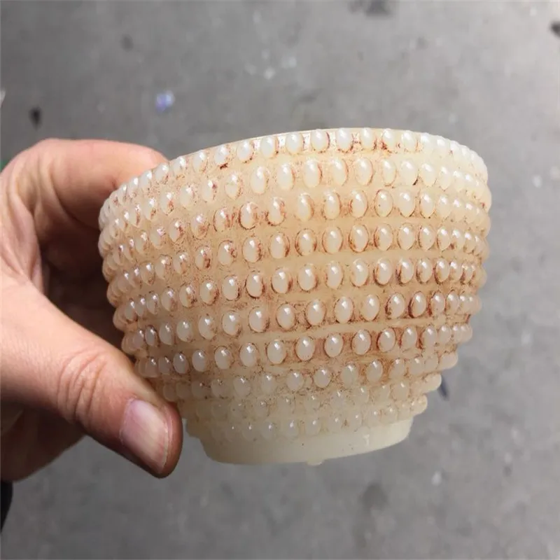 Китайские старые предметы Нефритовая чашка украшения Скульптура из сельской