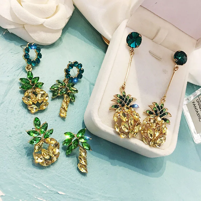 Новые серьги в виде ананаса со стразами модные стиле бохо с кристаллами висячие