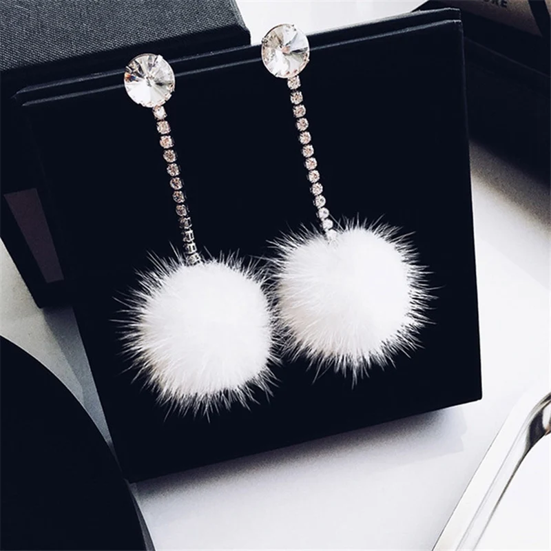 

Temperament Joker Paws Crystal Soft Water Mink Ear Studs Ball Drop Earrings Women's Korean Jewelry Christmas Gifts