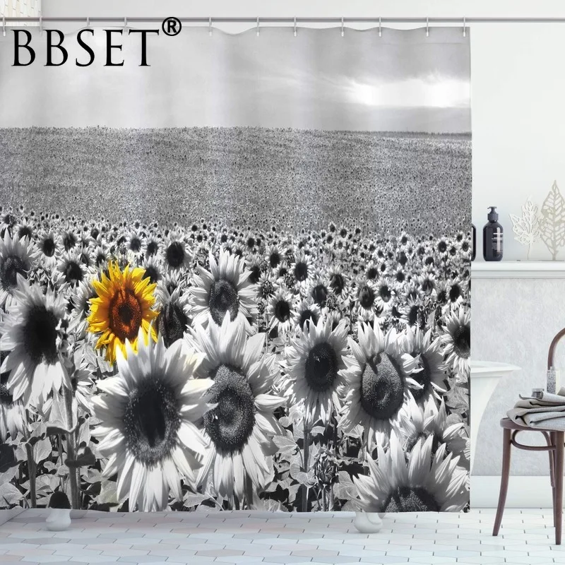 Высококачественная моющаяся душевая занавеска с подсолнухами полностью
