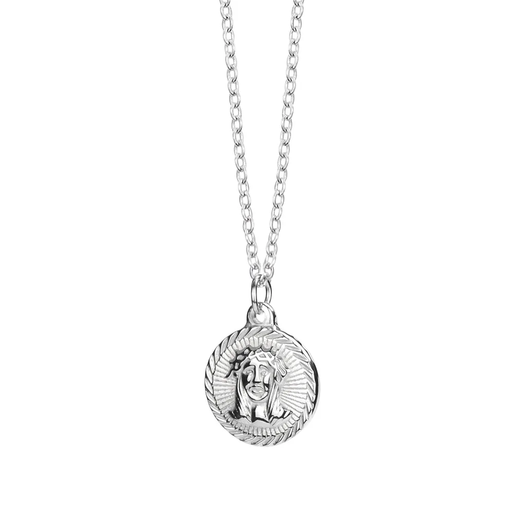 

Stainless Steel Necklace 18K Gold Chain Jesus Head Gold Coin Retro Embossed Coin Pendant Long Choker On Neck Women Jewely